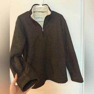 Orvis Men's Dark Brown Half-Zip Sherpa lined sweater
